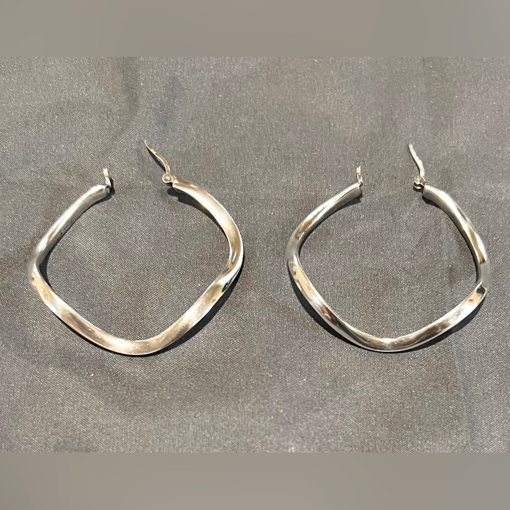 STERLING SILVER Modern, Large 2” wide, asymmetrical, creole style hoop earrings